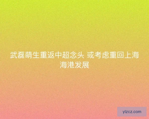 武磊萌生重返中超念头 或考虑重回上海海港发展